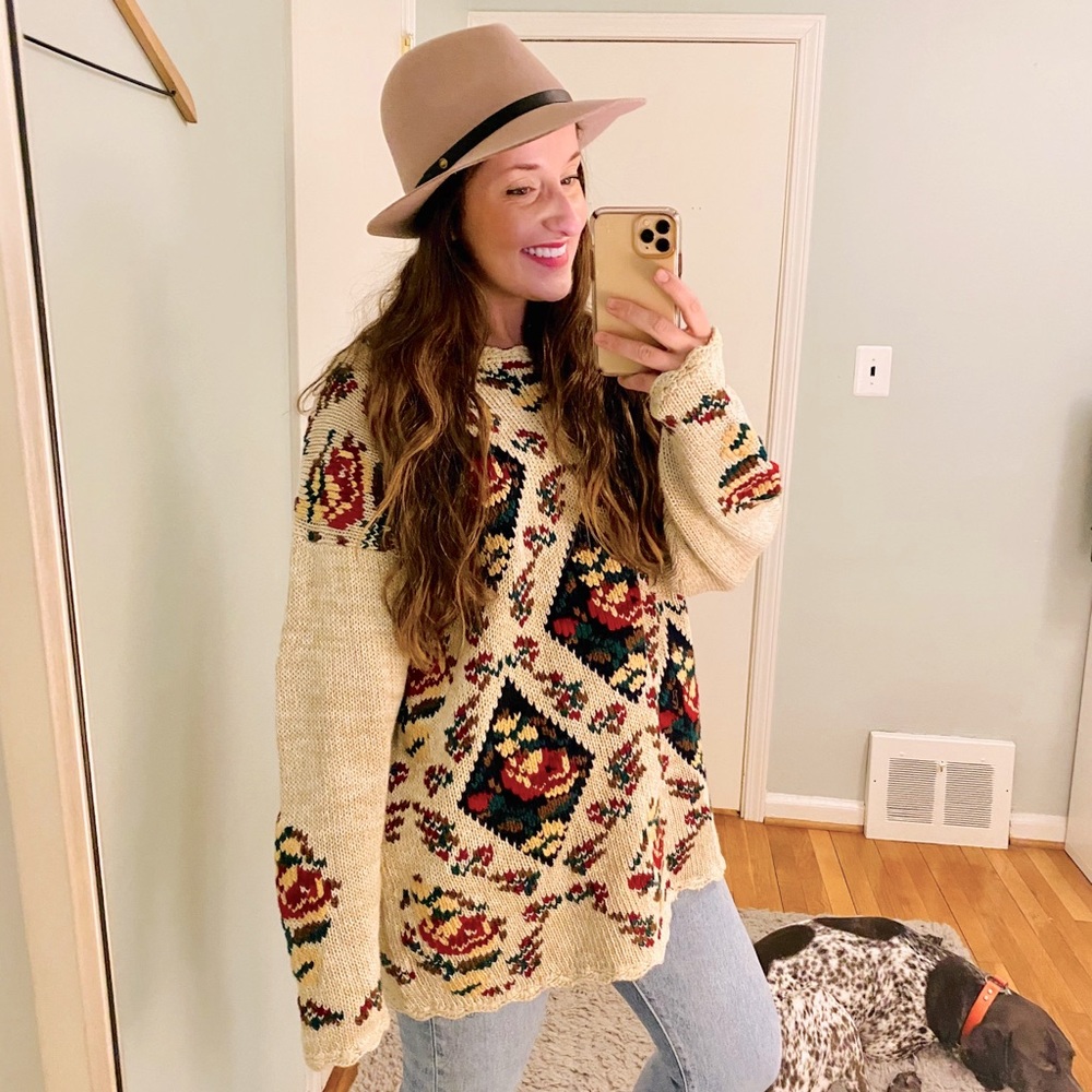 Vintage 80s Floral Hand Embroidered Sweater